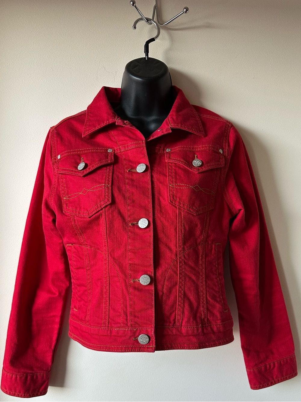 CAbi Red Denim Trucker Jacket Style #606 - Size:XS